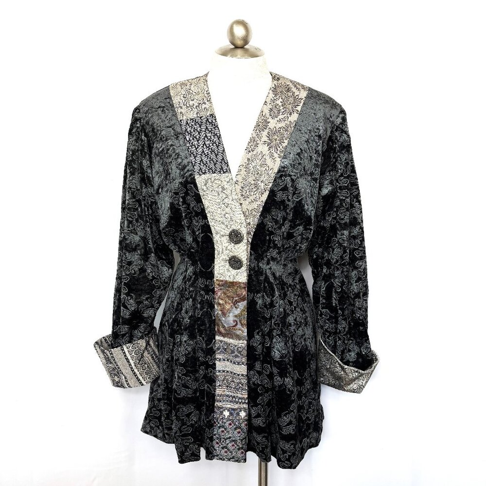 Donna Jessica Art To Wear Gray Velvet Brocade Victorian Style Jacket Sz 2 M/L